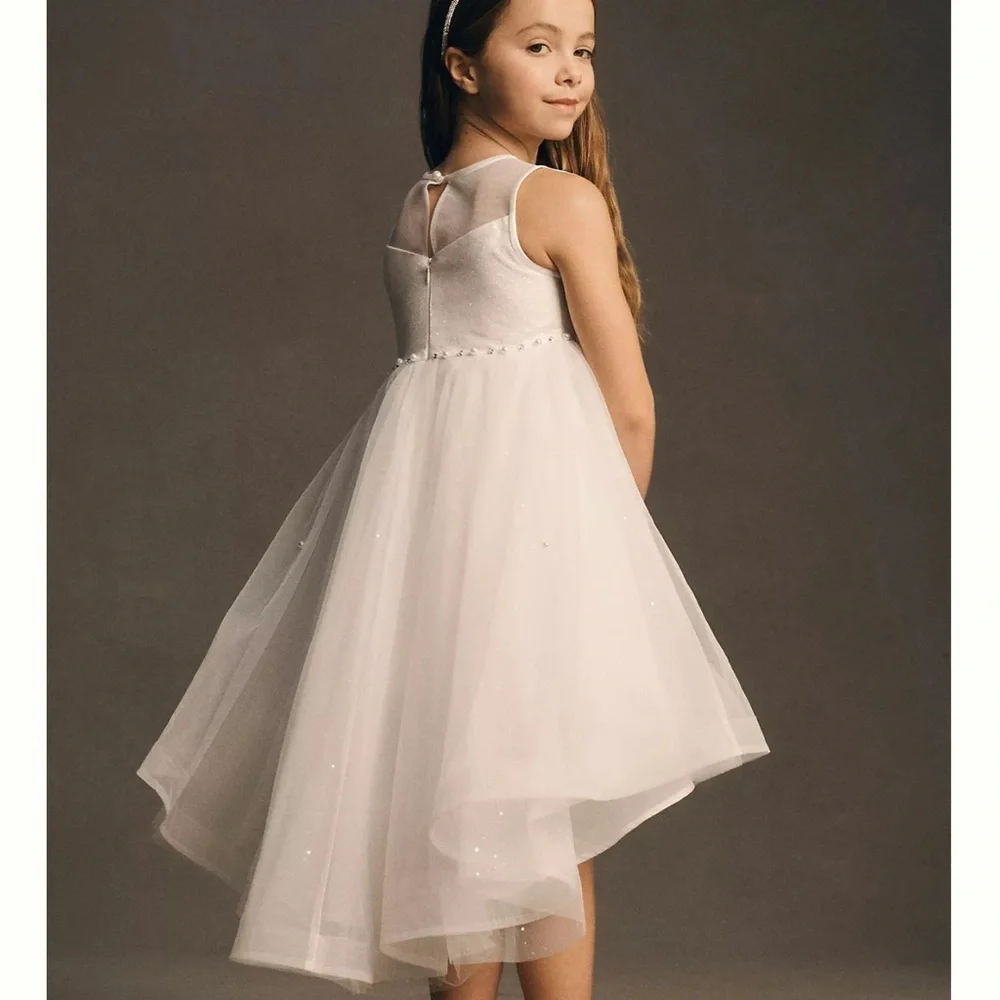 Girls Formal‎ White High-Low Tulle Dress